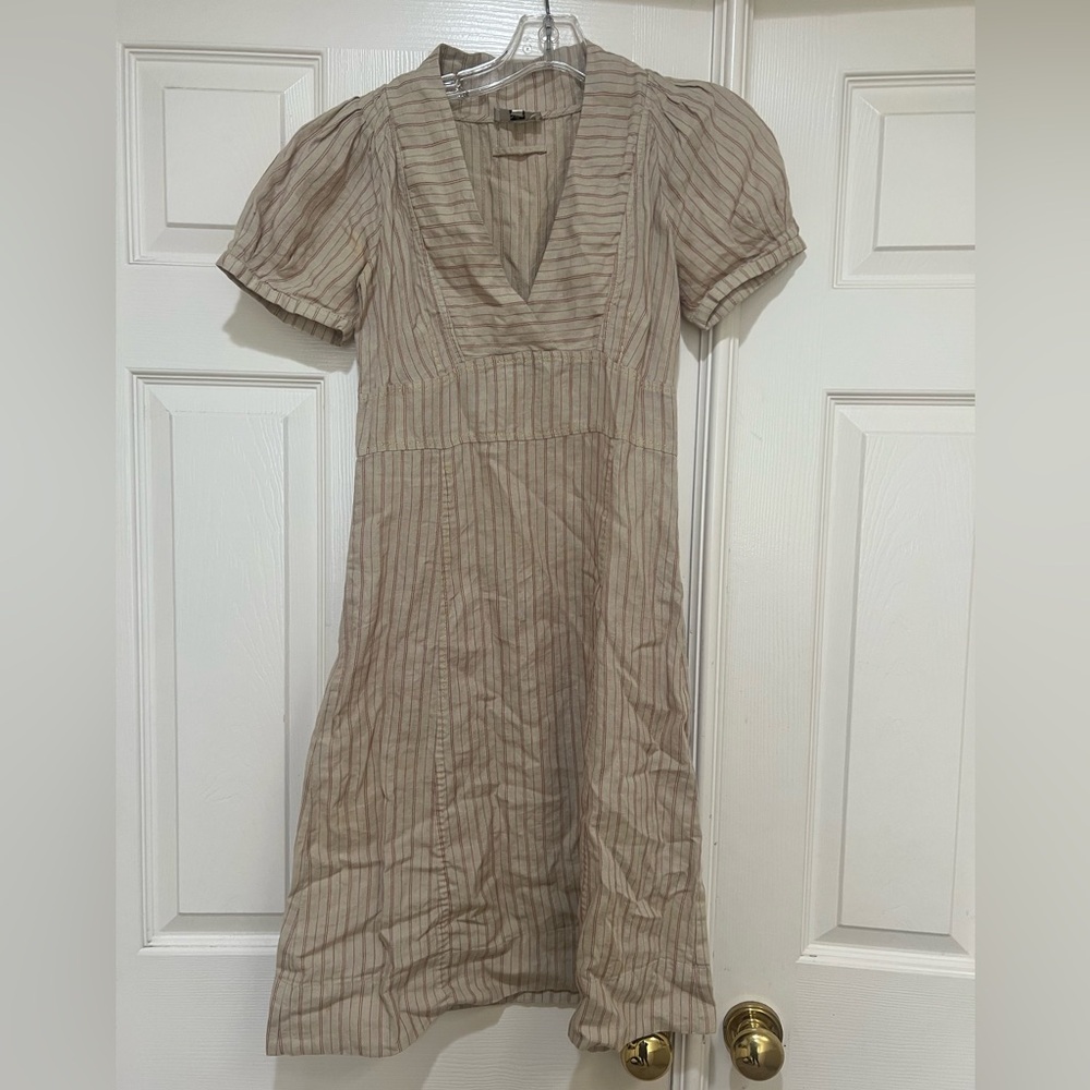 NOA NOA cream yellow hand stitch linen summer beach relaxed Shirt dress‎ XS
